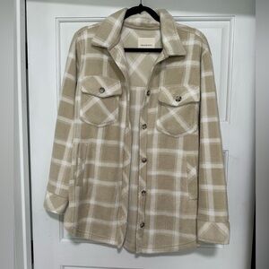 Thread & Supply Beige and White Plaid Button-Down Shacket